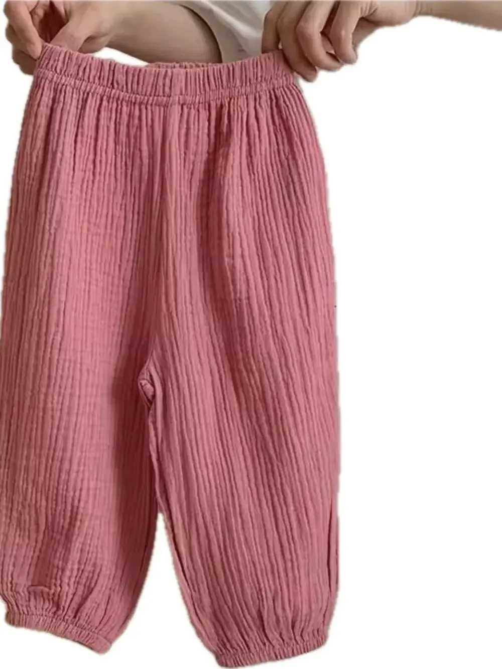 New girl’s Pink Cotton Gauze Elastic-Waist Kids Pants 12-18 months